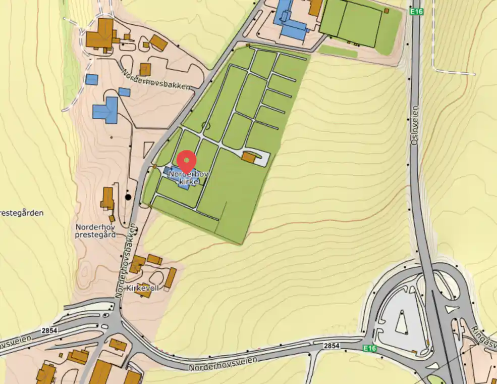 Map showing Norderhov Church